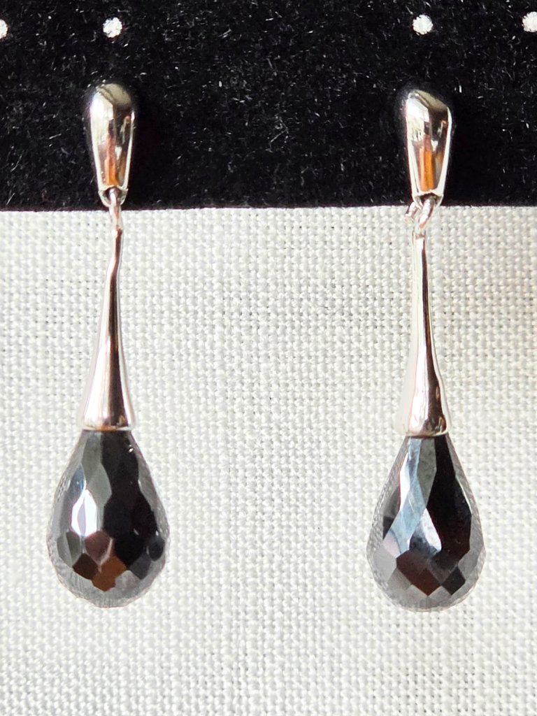 925 Sterling Silver Black Onyx Faceted Teardrop Dangle Earrings